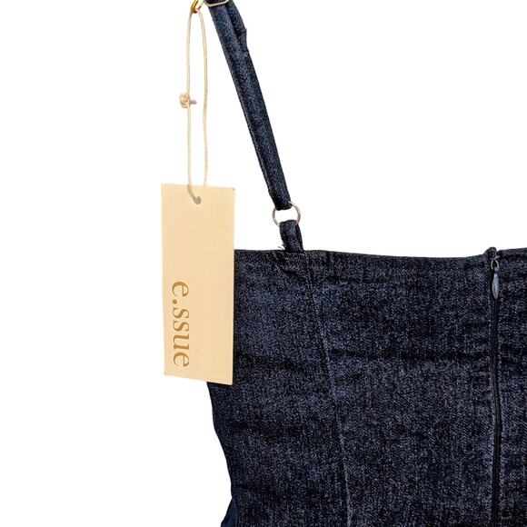 e.ssue Dark Blue Denim Body Con Knee Length Dress Size M NWT - Picture 4 of 7